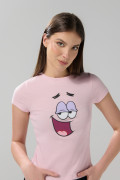 Camiseta acanalada rosada manga corta con arte de Patricio
