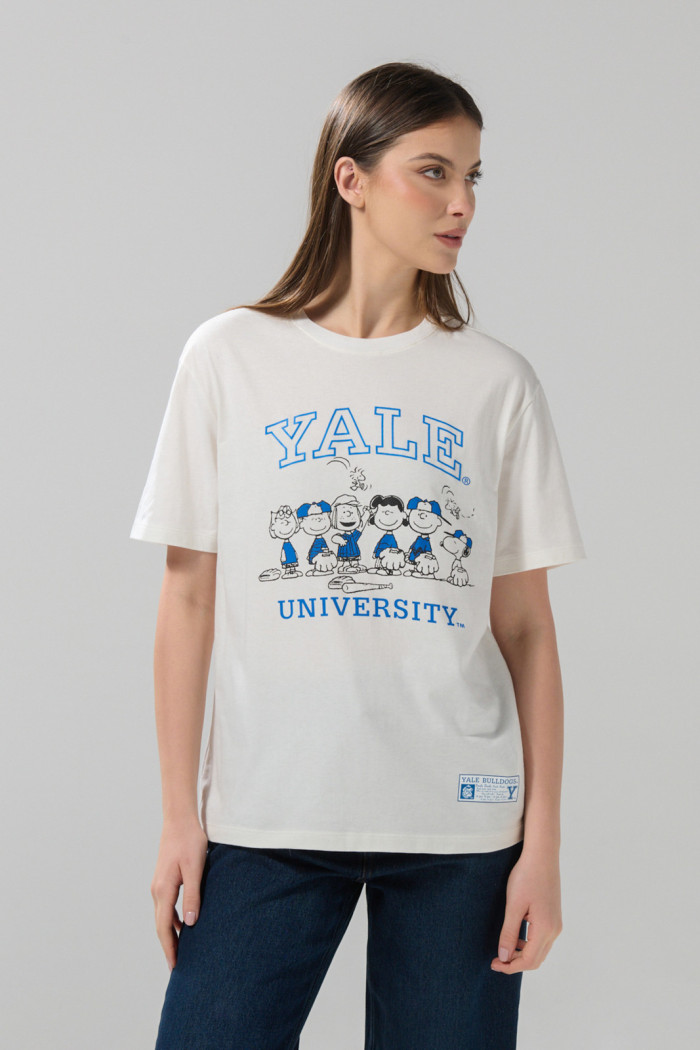 Camiseta de Snoopy & Yale crema con cuello redondo
