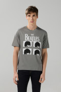 Camiseta manga corta gris intensa con arte de The Beatles