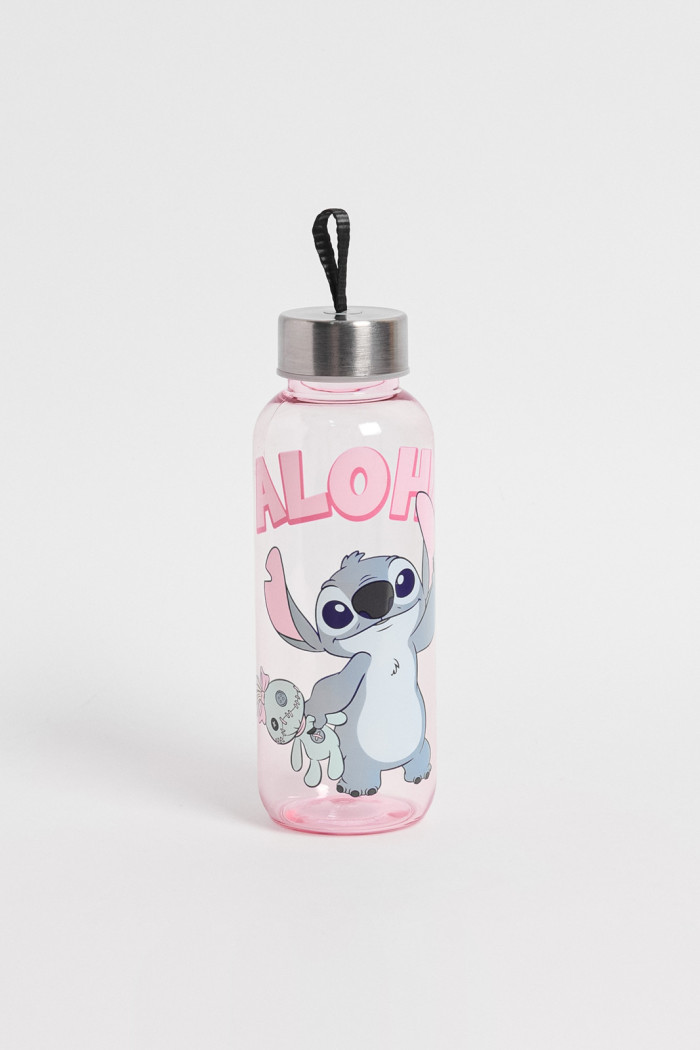 Botella unicolor con tapa y diseño de Lilo y Stitch