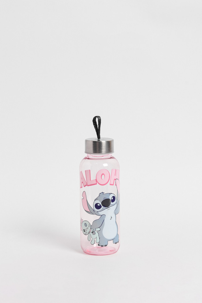 Botella unicolor con tapa y diseño de Lilo y Stitch