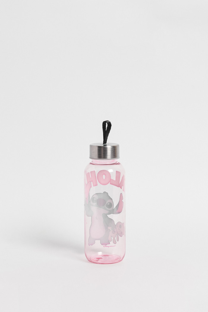 Botella unicolor con tapa y diseño de Lilo y Stitch