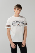 Camiseta college crema en algodón con cuello redondo