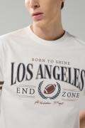 Camiseta college crema en algodón con cuello redondo