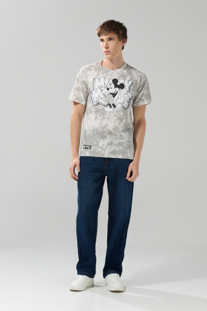 Camiseta crema tie dye manga corta con arte de Mickey