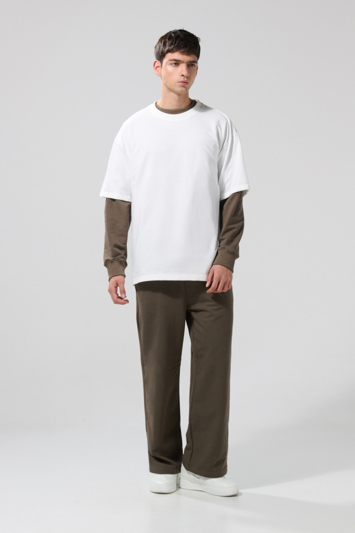 Camiseta en tela gruesa crema manga corta oversize