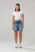 Short de jean tiro súper alto azul medio con rotos