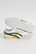 Tenis casuales cremas con rayas verdes y amarillas