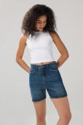 Short de jean súper tiro alto azul oscuro con cremallera
