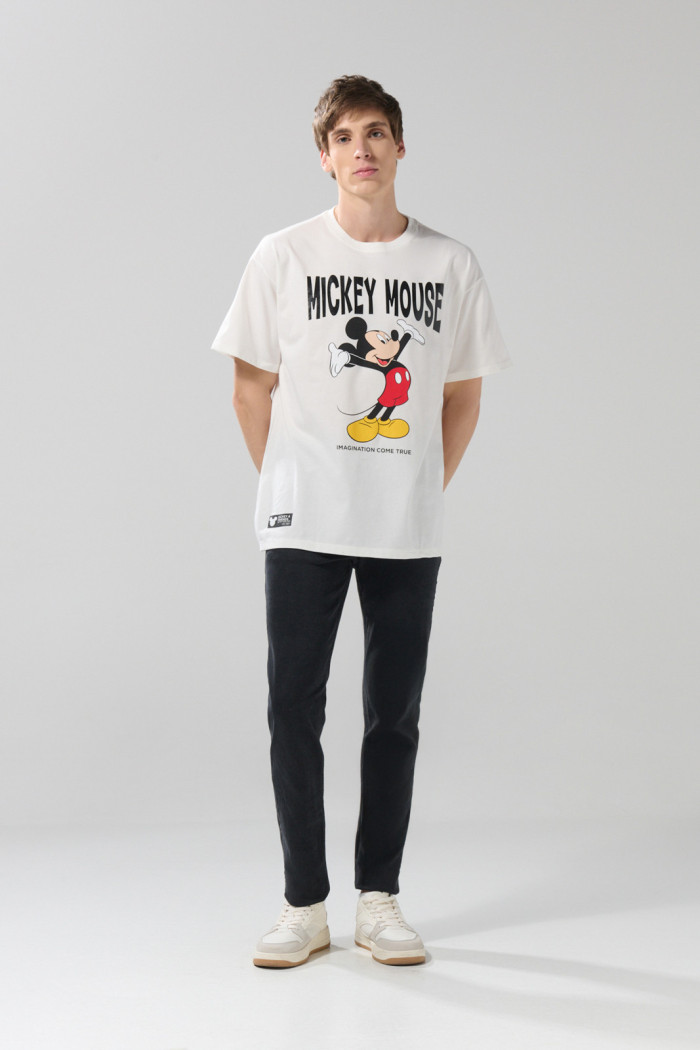 Camiseta crema clara de Mickey manga corta oversize