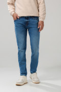 Jean slim 5 bolsillos azul medio con tiro bajo