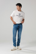 Jean tiro bajo slim azul medio ajustado con bolsillos