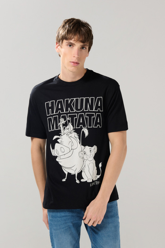 Camiseta del Rey León negra en algodón manga corta