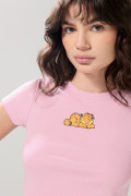 Camiseta rosada clara de Garfield acanalada manga corta