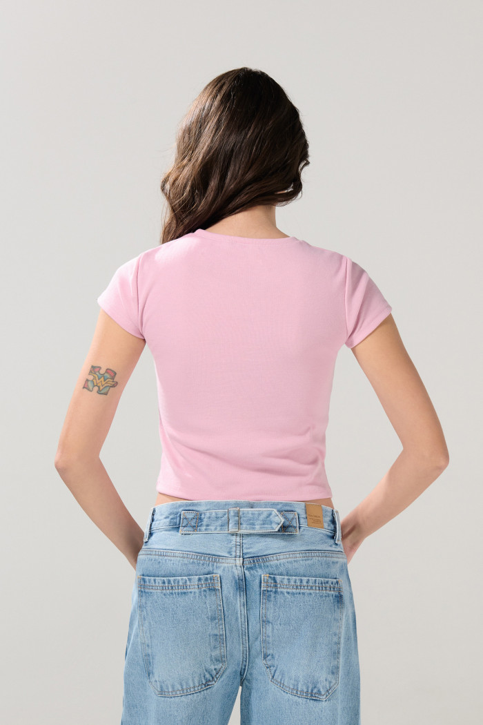 Camiseta rosada clara de Garfield acanalada manga corta