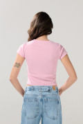 Camiseta rosada clara de Garfield acanalada manga corta