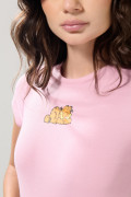Camiseta rosada clara de Garfield acanalada manga corta