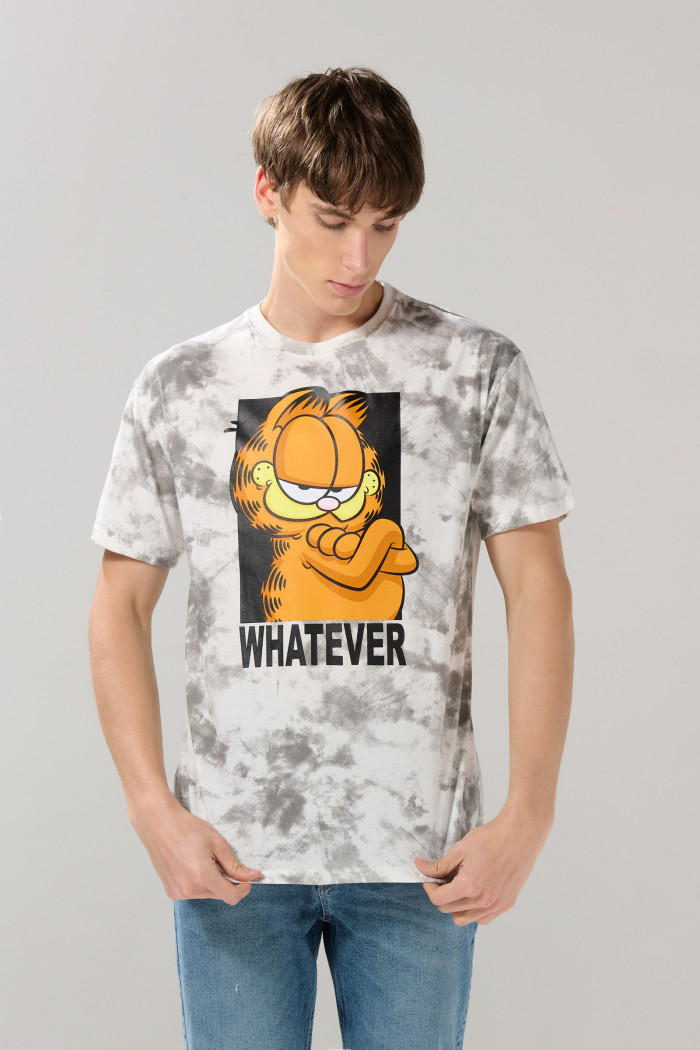 Camiseta de Garfield crema tie dye con cuello redondo