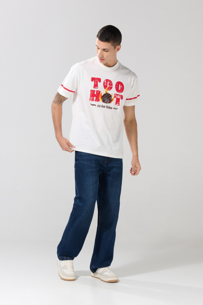 Camiseta de Burger King crema manga corta con hombro rodado