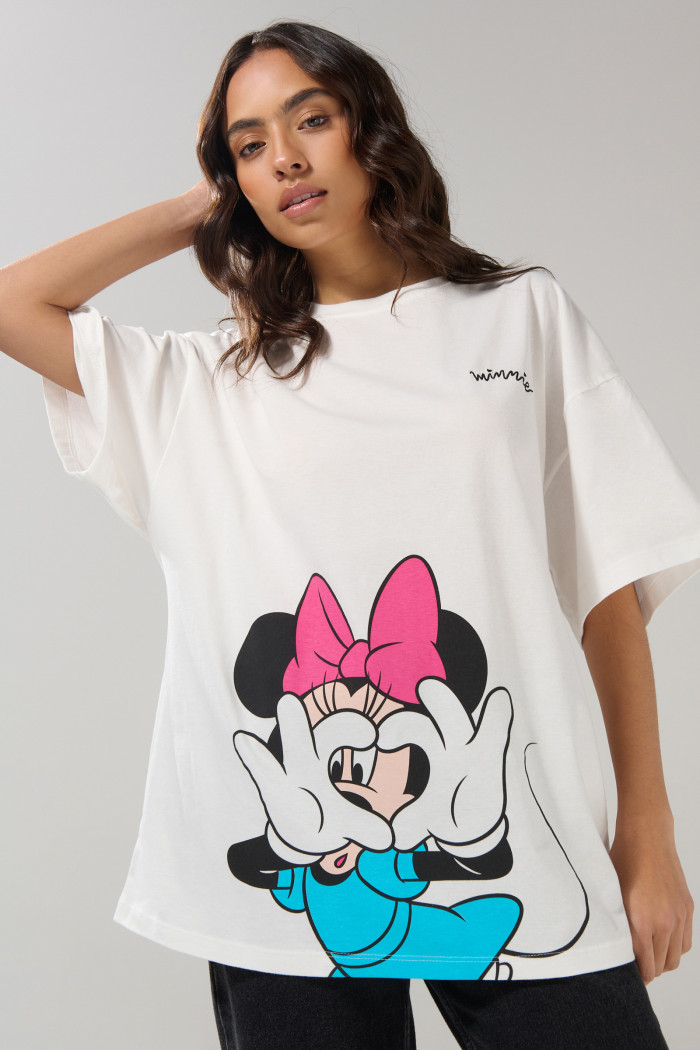 Camiseta oversize crema clara de Minnie manga corta