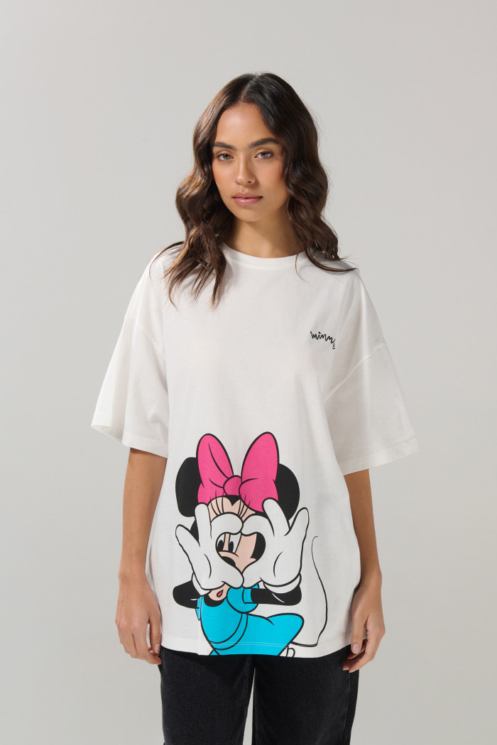 Camiseta oversize crema clara de Minnie manga corta