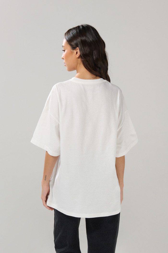 Camiseta oversize crema clara de Minnie manga corta