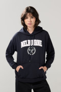 Buzo azul intenso oversize college con capota y bolsillo
