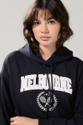 Buzo azul intenso oversize college con capota y bolsillo