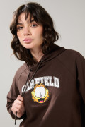 Buzo café oscuro oversize con capota y arte de Garfield