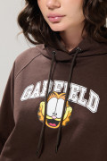 Buzo café oscuro oversize con capota y arte de Garfield