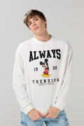 Buzo cuello redondo crema claro con arte de Mickey