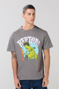 Camiseta cuello redondo gris medio con diseño de Reptar