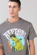 Camiseta cuello redondo gris medio con diseño de Reptar