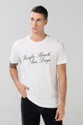Camiseta college cuello redondo crema clara en algodón