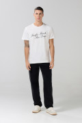 Camiseta college cuello redondo crema clara en algodón