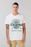 Camiseta en algodón college crema clara manga corta