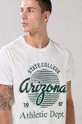 Camiseta en algodón college crema clara manga corta