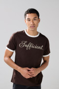 Camiseta con manga corta unicolor, contrastes y texto