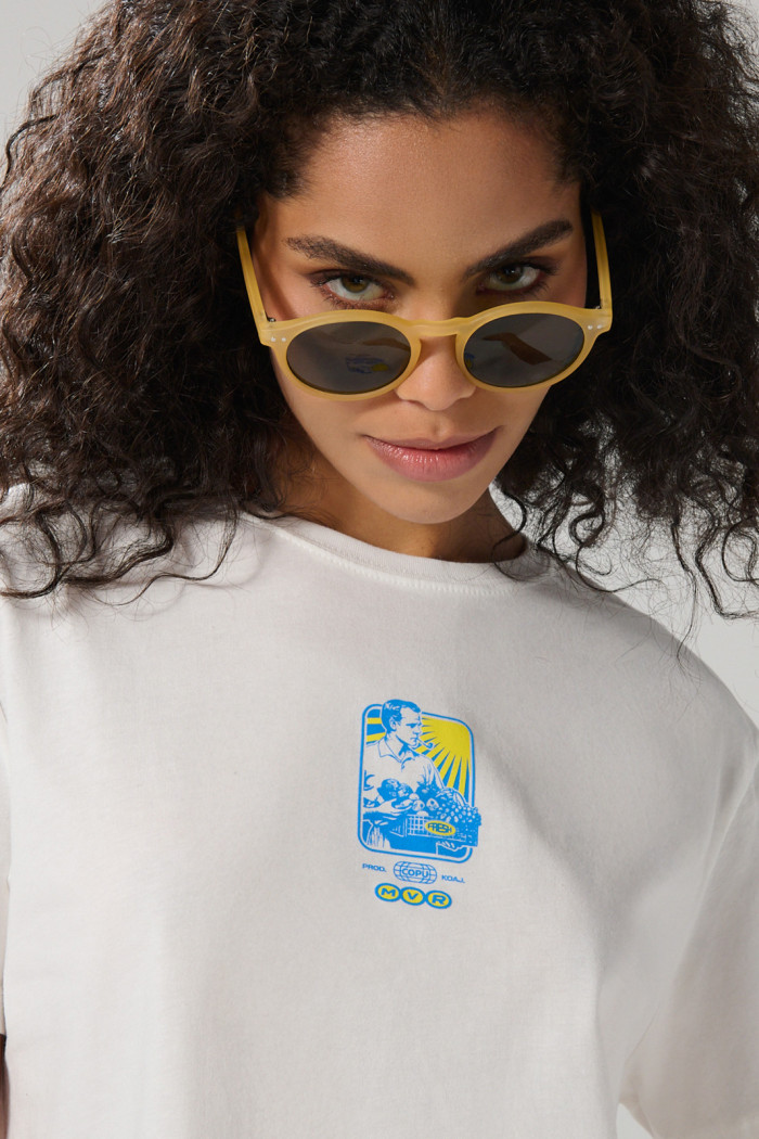 Camiseta crema manga corta de COPU con contrastes