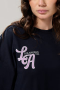 Camiseta azul intensa college crop top oversize