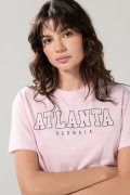 Camiseta crop top unicolor en algodón con diseño college