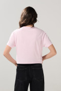 Camiseta crop top unicolor en algodón con diseño college