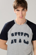 Camiseta manga ranglan college unicolor en algodón