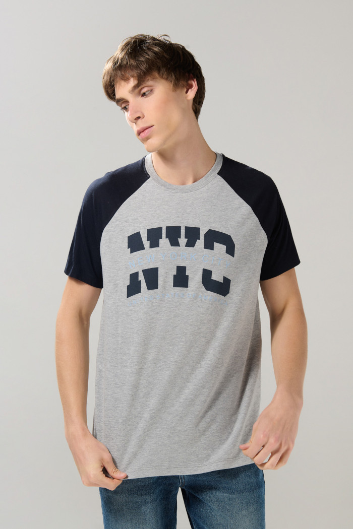 Camiseta manga ranglan college unicolor en algodón