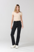Jean gris intenso straight leg bota recta con tiro alto