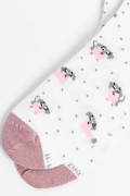 Medias largas crema con diseño de perros.