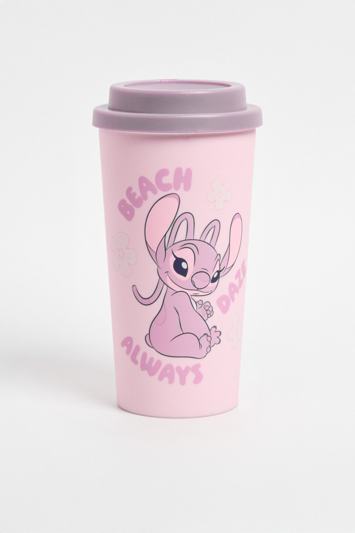 Vaso unicolor de Lilo y Stitch con tapa removible