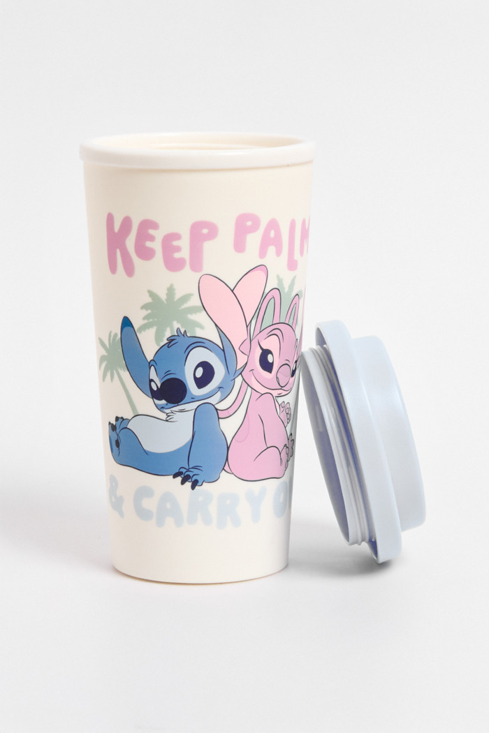Vaso unicolor de Lilo y Stitch con tapa removible