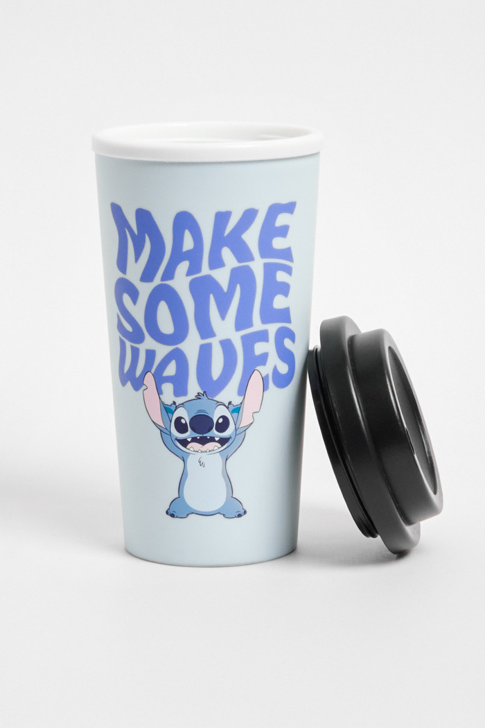 Vaso unicolor de Lilo y Stitch con tapa removible