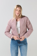 Chaqueta bomber acolchada lila con rombos decorativos